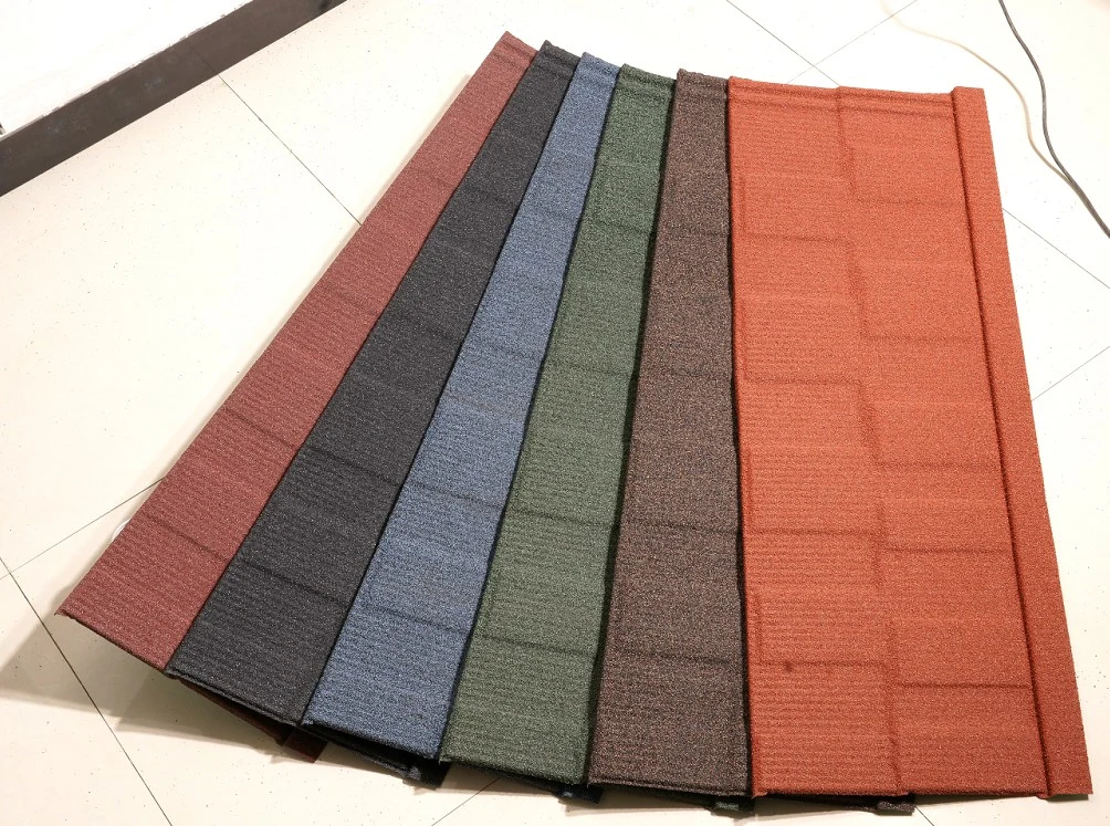 Black Red Shingle Tile 0.45mm AZ100 50 Tahun Jaminan Batu Lapisan Atap Galvalume Metal Tile Grosir dan Ritel 1