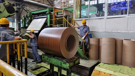 Gandum Kayu Jaminan 30 Tahun AZ165 Galvalume Walnut Warna PPGL HDP Steel Coil Printech Warna Coated Coil ASTM A755 A653M